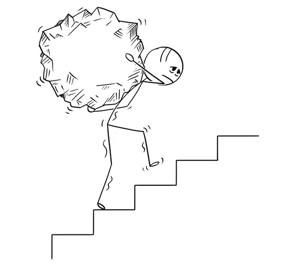 Caricature de l'homme portant un gros morceau de roche à l'étage — Image vectorielle