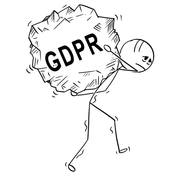 Desenhos animados de homem carregando grande pedaço de rocha com texto GDPR — Vetor de Stock
