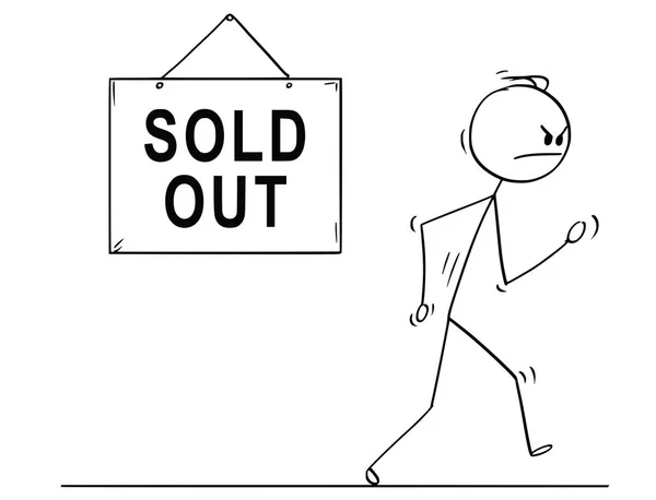 Caricature de l'homme en colère marchant depuis un magasin ou un magasin épuisé — Image vectorielle