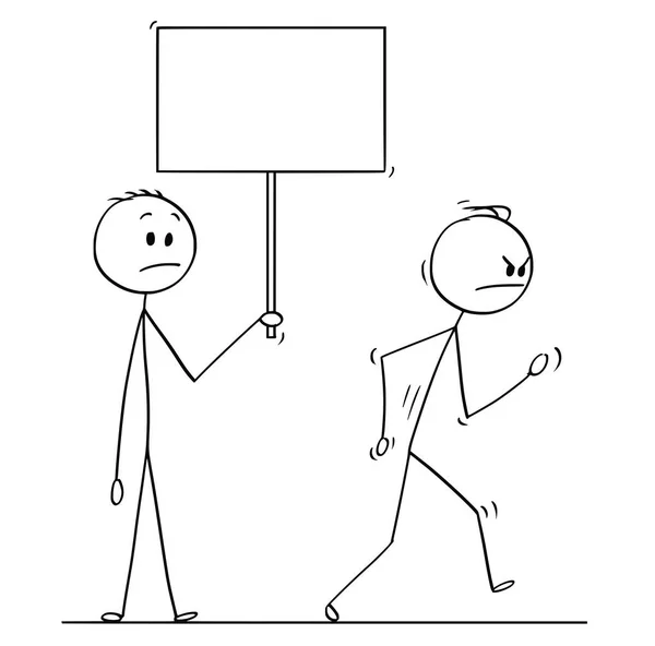 Γελοιογραφία της θυμωμένος άνθρωπος αφήνει ένας άλλος άνδρας κρατάει άδειο πινακίδα — Διανυσματικό Αρχείο