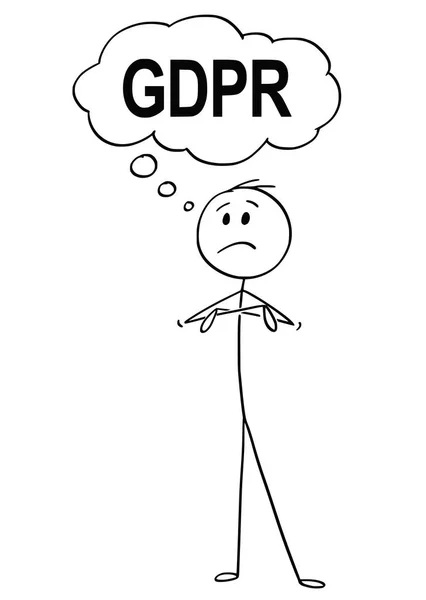 Karikatur eines unglücklichen Mannes oder Geschäftsmannes mit Sprechblasenspruch gdpr — Stockvektor