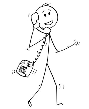 Adam ya da telefon görüşmesi eski masa telefonu ile işadamı yürüme çizgi film