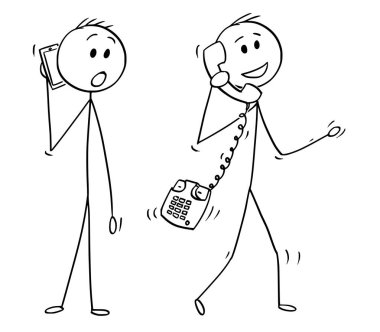 Adam ya da telefon görüşmesi eski masa telefonu ile işadamı yürüme çizgi film