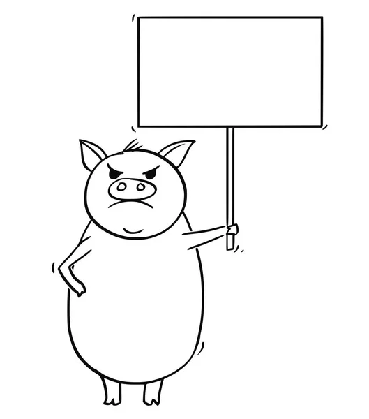 Kızgın domuzun boş işaret tutan karikatür — Stok Vektör