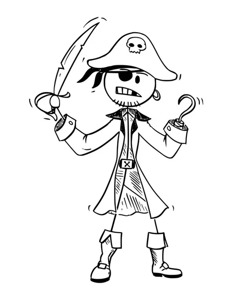 Caricature de Capitaine Pirate avec Sabre et Crochet — Image vectorielle