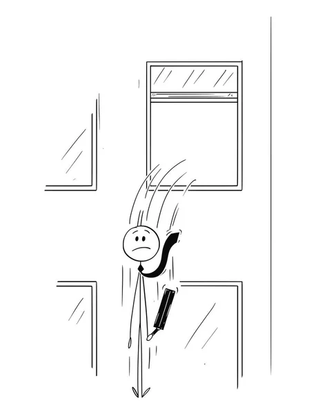 Karikatur eines Geschäftsmannes oder Bankers, der aus dem Fenster springt — Stockvektor