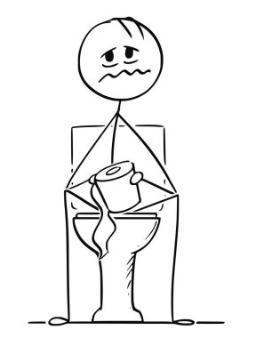 Tuvalet üzerinde oturan hasta ya da sarhoş adam, çizgi film