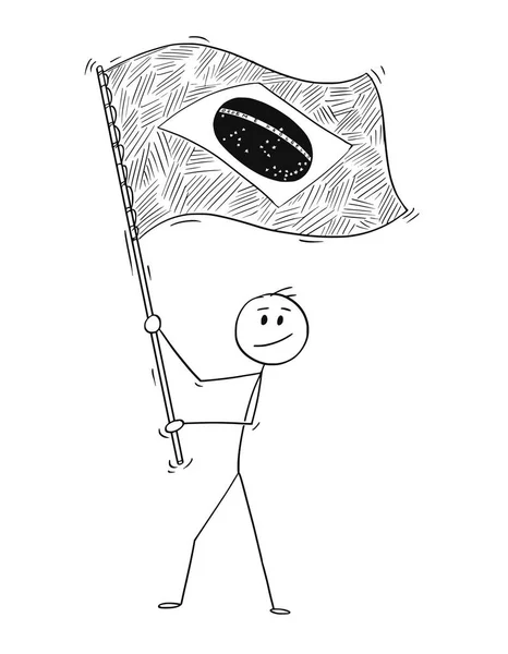 Karikatur eines Mannes, der die Fahne der Föderativen Republik Brasilien schwenkt — Stockvektor