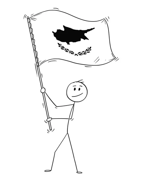 Kreskówka mężczyzna macha flagą Republiki Cypryjskiej — Wektor stockowy