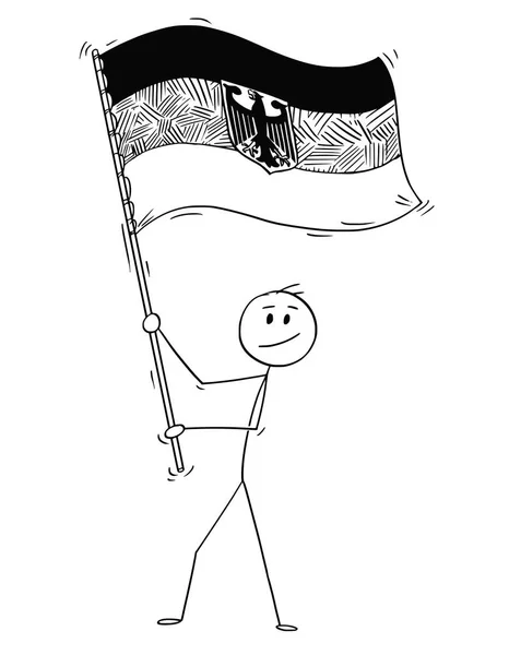 Caricatura del hombre ondeando la bandera de la República Federal de Alemania — Vector de stock