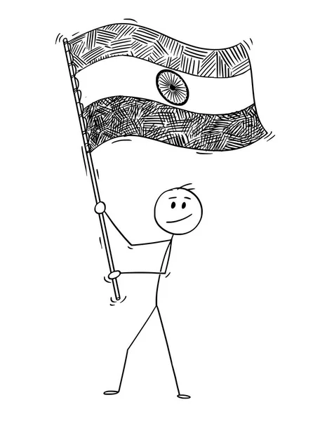 Kreskówka mężczyzna macha flagą Polski — Wektor stockowy