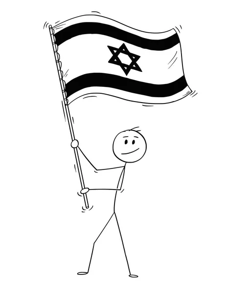 Desenhos animados do Homem Acenando com a Bandeira do Estado de Israel — Vetor de Stock