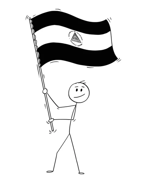 Caricatura del hombre ondeando la bandera de la República de Nicaragua — Vector de stock