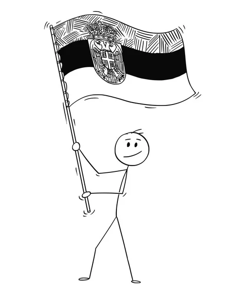 Caricature de l'homme agitant le drapeau de la République de Serbie — Image vectorielle