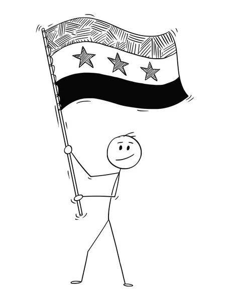 Caricatura del hombre ondeando la bandera de la República Árabe Siria o Siria — Archivo Imágenes Vectoriales