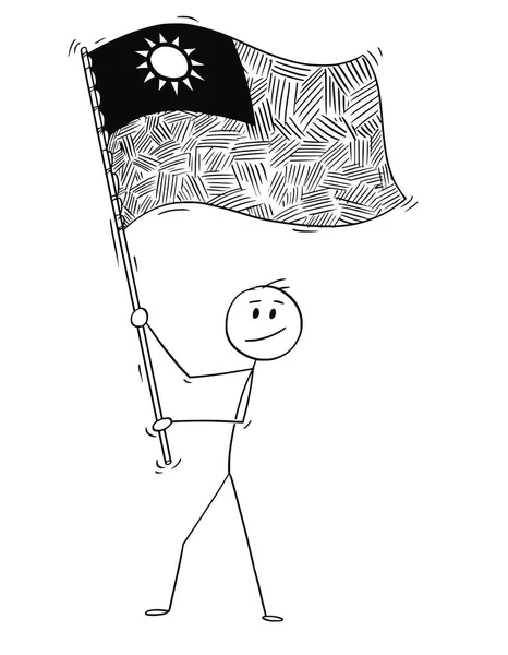 Caricatura del hombre ondeando la bandera de la República de China o Taiwán — Vector de stock