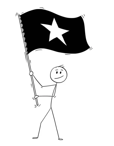 Caricatura del hombre ondeando la bandera de la República Socialista de Vietnam — Vector de stock