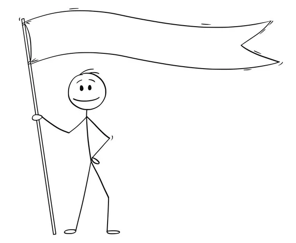 Cartoon of Man or Businessman holding Long White Flag or Banner — стоковый вектор