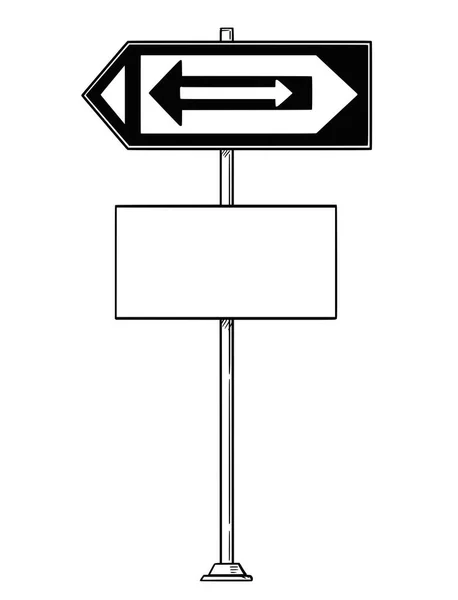 Disegno del fumetto vettoriale del segnale di traffico confuso con frecce che indicano sia lo spazio sinistro che destro e vuoto per il testo — Vettoriale Stock