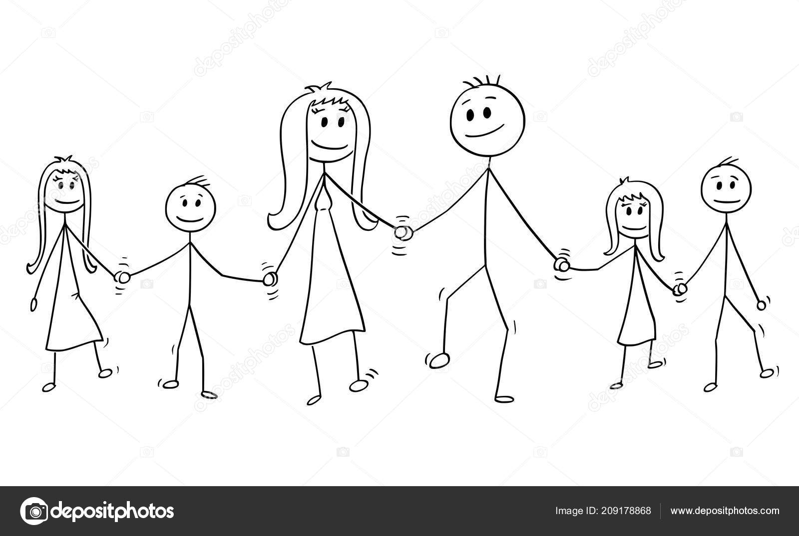 Cartoon Of Big Family Man And Woman And Two Boys And Two Girls Walking While Holding Hands Stock Vector C Ursus Zdeneksasek Com 209178868
