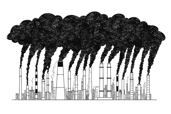 Vector Artístico Desenho Ilustração de Fumar Smokestacks, Conceito de Indústria ou Fábrica — Vetor de Stock