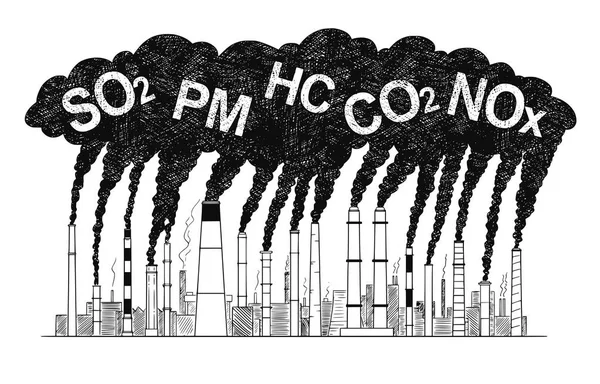 흡연 굴뚝, 산업 또는 공장 대기오염의 개념의 벡터 예술 드로잉 그림 — 스톡 벡터
