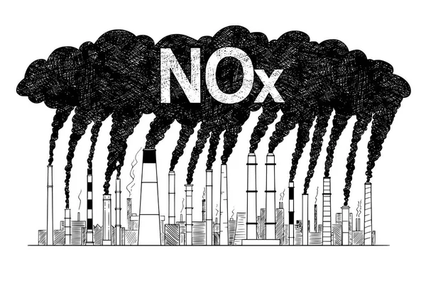 Ilustracja wektorowa Artystyczny Rysowanie palenia kominy, pojęcie przemysłu lub zanieczyszczenia powietrza Nox Factory — Wektor stockowy