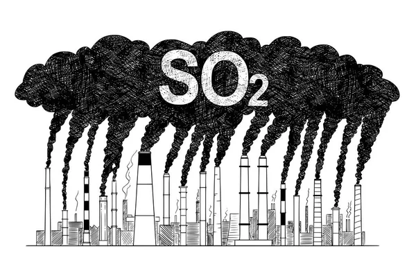 Vector Artístico Desenho Ilustração de Fumar Smokestacks, Conceito de Indústria ou Fábrica SO2 — Vetor de Stock