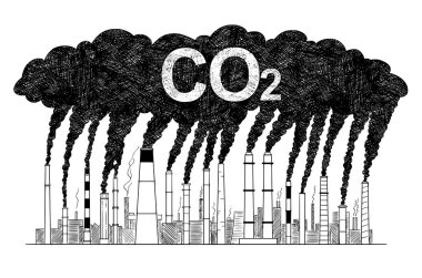 Vektör artistik çizim çizim yasaktır bacalardan, sanayi veya fabrika Co2 hava kirliliği kavramı