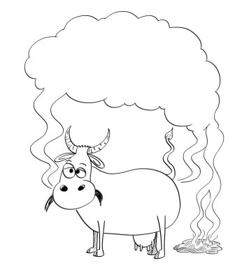 Vector Black and White Drawing or Illustration of Cow Producing Methane clipart