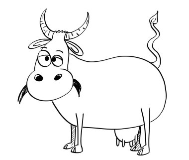 Vektör artistik çizim siyah ve beyaz illüstrasyon inek