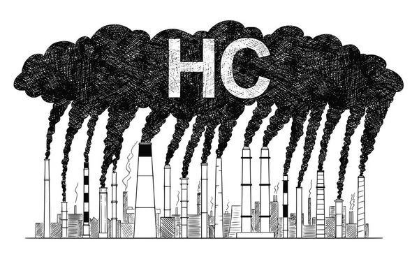 Vector Artistic Drawing Illustration of Smoking Smokestacks, Concept of Industry or Factory HC Air Pollution — Stock Vector
