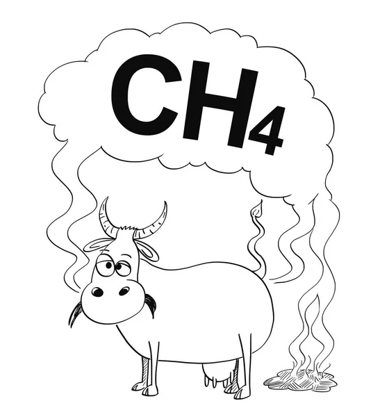 Вектор Чорно-білий малюнок або ілюстрація коров'ячого метану — стоковий вектор