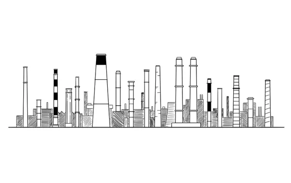 Vector illustratie van de artistieke tekening van industriële en fabriek schoorstenen of schoorstenen — Stockvector