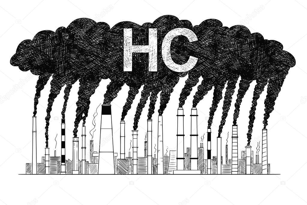 Vector Artistic Drawing Illustration of Smoking Smokestacks, Concept of Industry or Factory HC Air Pollution
