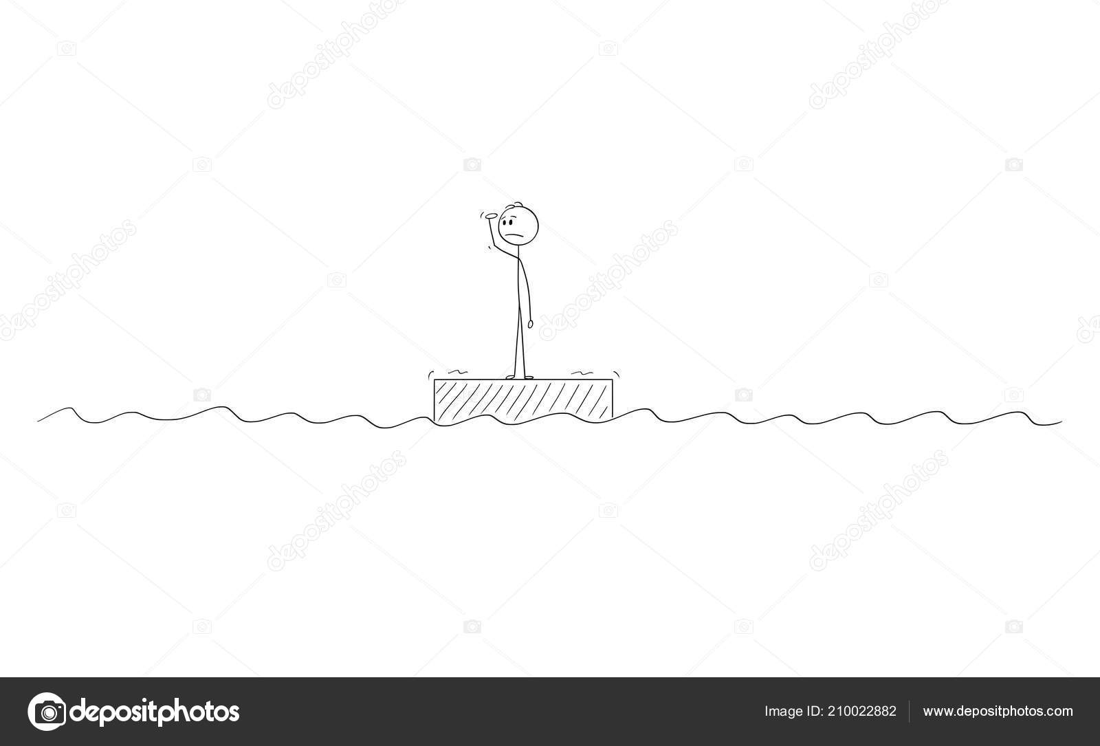 Cartoon Of Man Or Businessman Standing Alone On The Raft In The Middle Of Ocean Vector Image By C Ursus Zdeneksasek Com Vector Stock