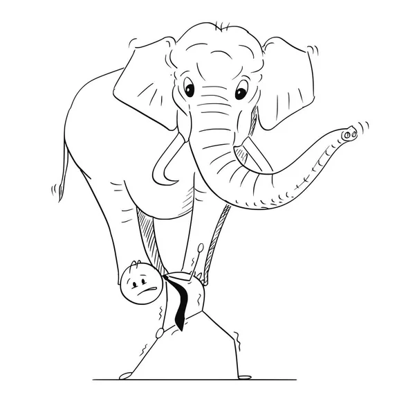 Dibujos animados del hombre de negocios llevando elefante en su espalda — Vector de stock