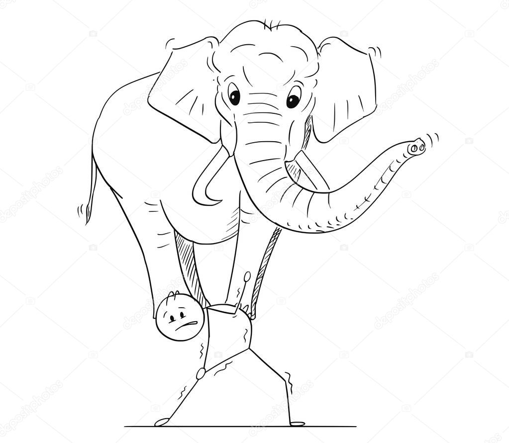 Cartoon of Man or Businessman Carrying Elephant on His Back