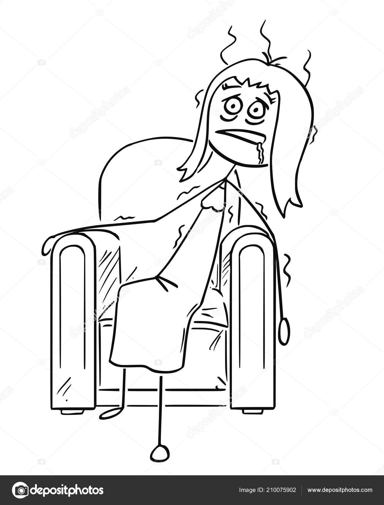 exhausted cartoon woman