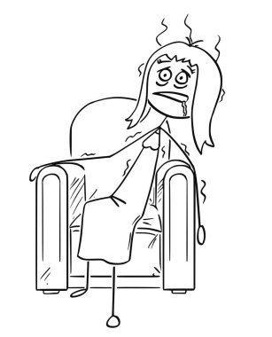 Cartoon of Exhausted Woman Sitting Collapsed in Armchair clipart