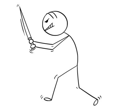 Deli adam ya da manyak katil büyük bıçakla yürüyüş çizgi film