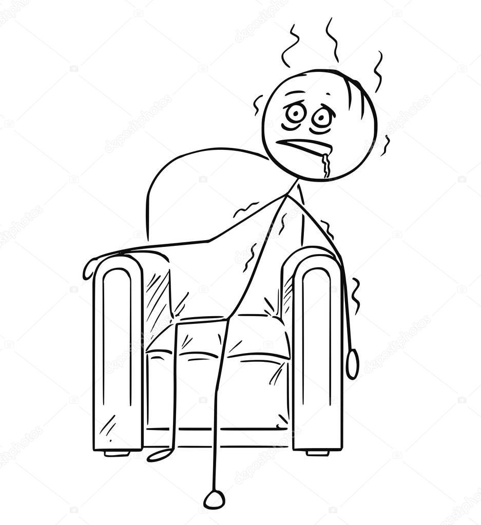 Cartoon of Exhausted Man Sitting Collapsed in Armchair