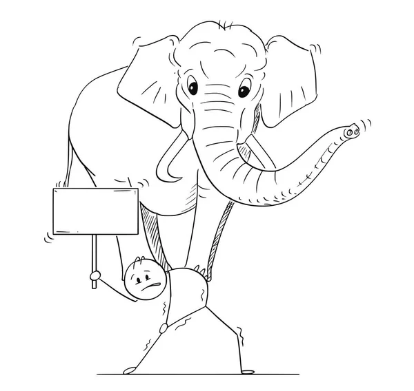 男や彼の背中に象を運ぶと空の記号を保持しているビジネスマンの漫画 — ストックベクタ