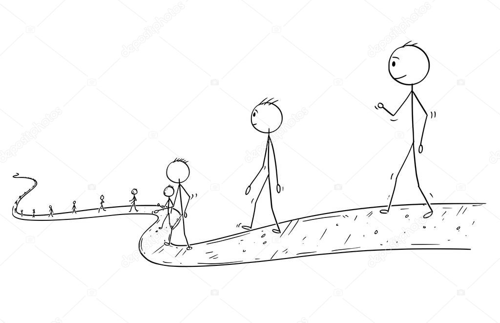 Cartoon of Line of People or Businessmen Walking on the Path Ending in Infinity