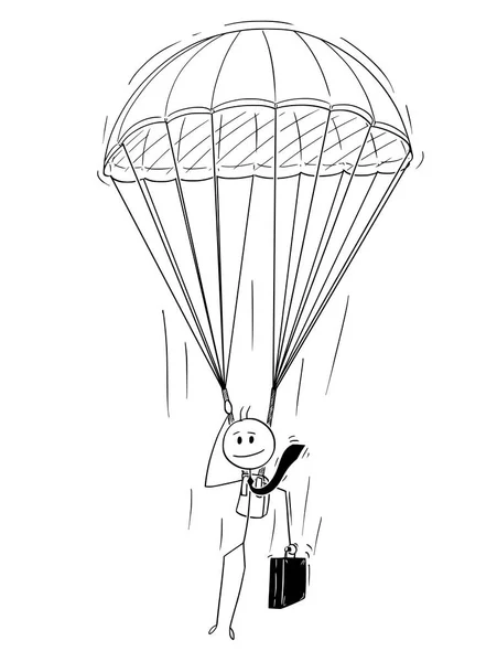 Cartoon of Skydiver Businessman with Parachute — стоковый вектор