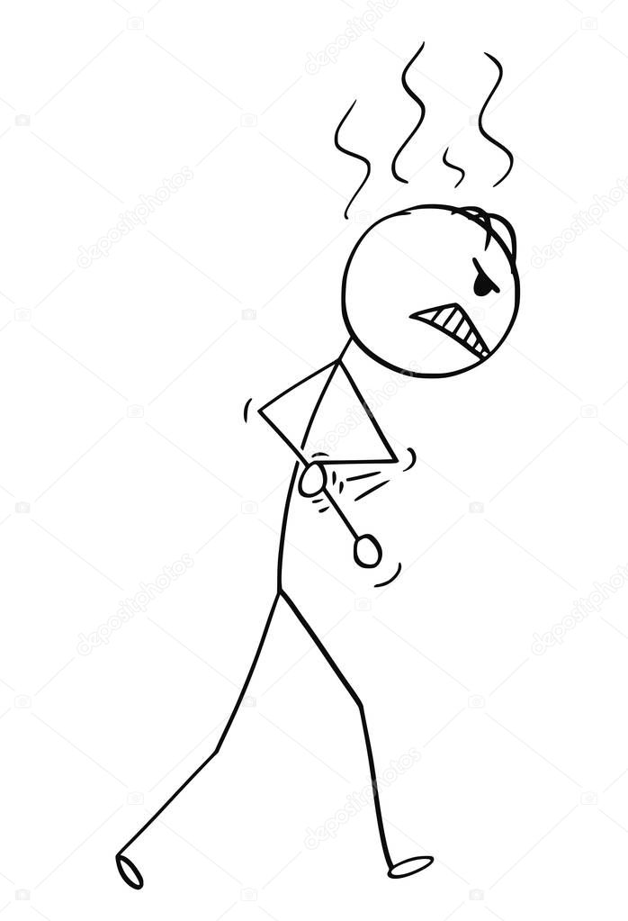 Cartoon of Angry Man or Businessman Tucking Up the Sleeves and Going to Have Fight