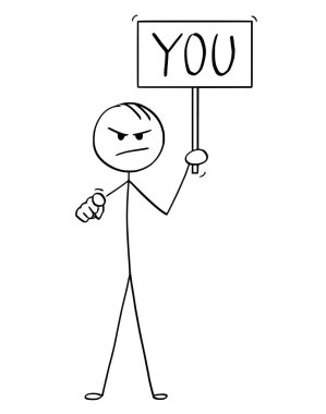 Kızgın adam veya metin ve kameraya gösteren işareti ile tutarak işadamı çizgi film