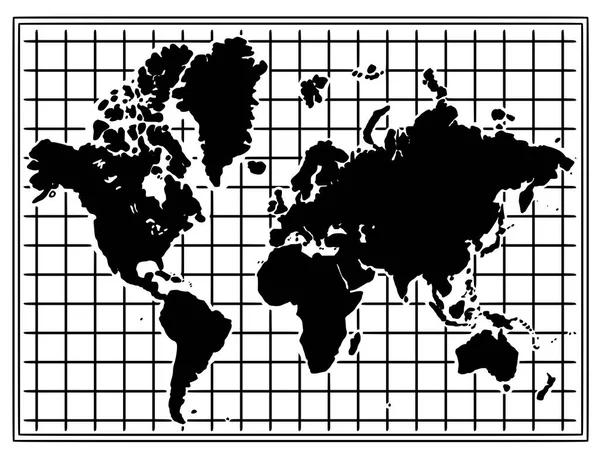 Desenho de desenhos animados ilustração do mapa do mundo em preto e branco — Vetor de Stock