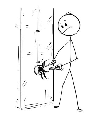 Karikatür adam veya elektrikçi elektrik iletkenler çalışma ve kablolama