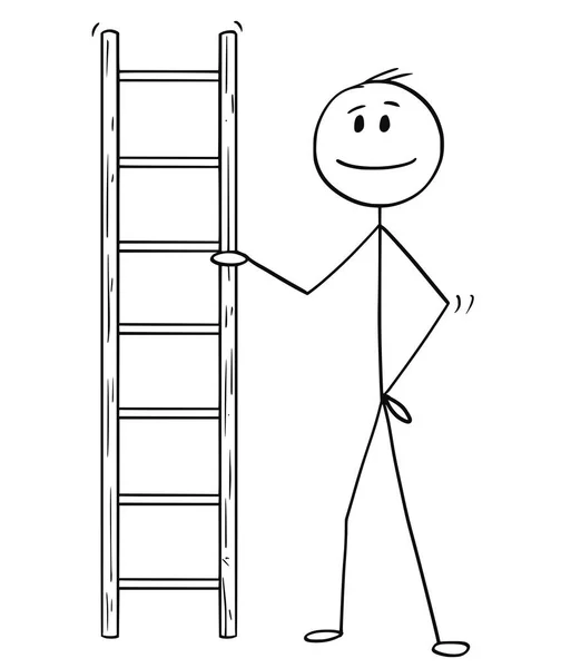 Dibujos animados del hombre o del hombre de negocios que sostiene la escalera pequeña — Archivo Imágenes Vectoriales